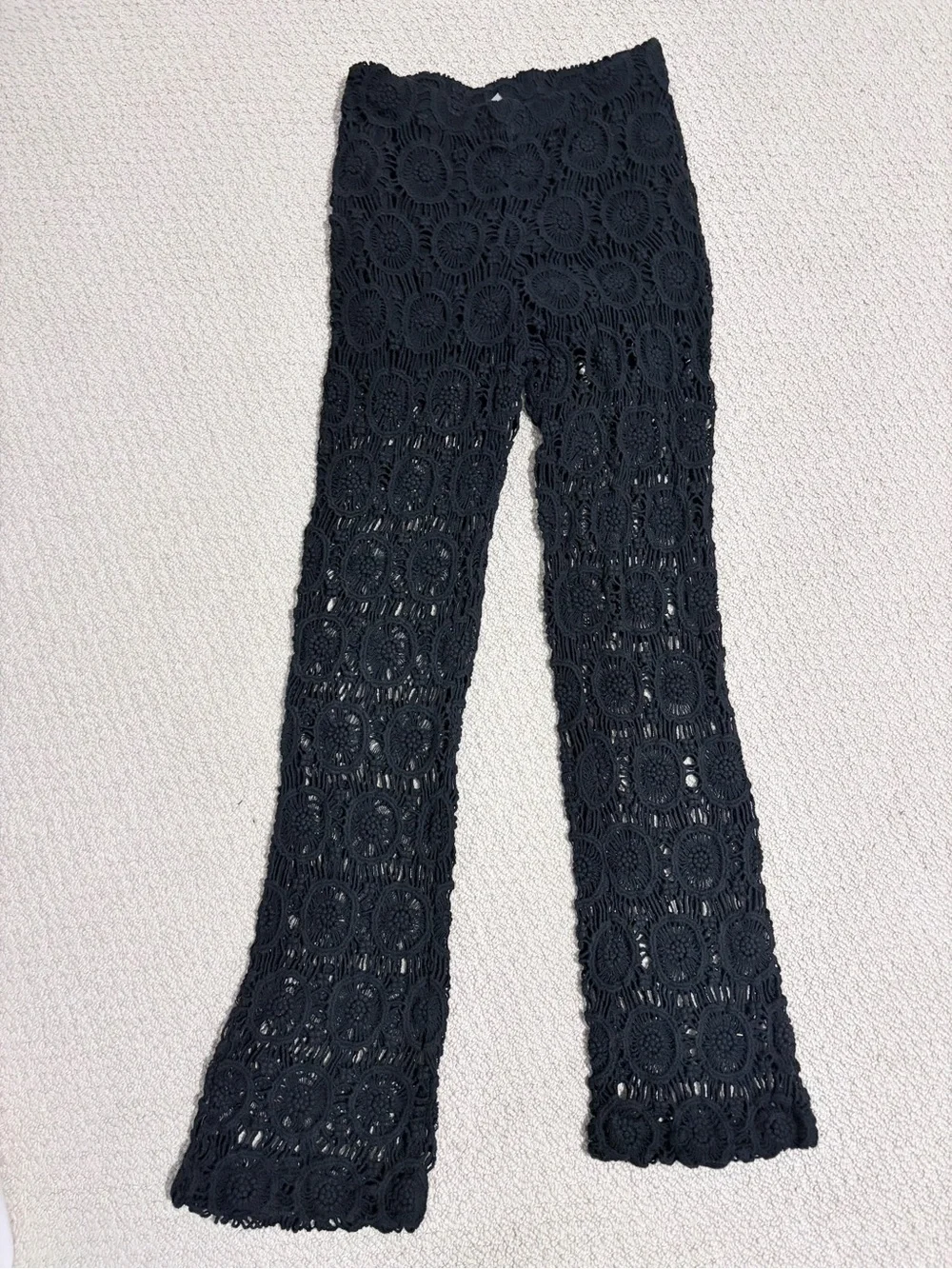 Sunday Black Crochet Lace Sheer Flare Pants Size Small